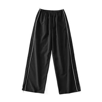 Women's Low Waist Cargo Pants Casual Solid Color Parachute Pants Y2K Low Rise Baggy Jogger Relaxed Cinch Pants (Parachute Pants-Black,X-Large)
