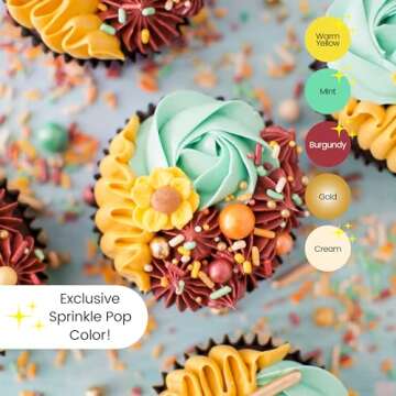 Sunflower Sprinkle Mix| Burgundy Golden Yellow Orange Mint Sprinkles| Fall Autumn Thanksgiving Sprinkles With Sunflower Royal Icing Perfect For Decorating Cakes Cookies Cupcake Celebration Treats, 4oz