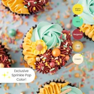 Sunflower Sprinkle Mix| Burgundy Golden Yellow Orange Mint Sprinkles| Fall Autumn Thanksgiving Sprinkles With Sunflower Royal Icing Perfect For Decorating Cakes Cookies Cupcake Celebration Treats, 4oz