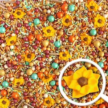 Sunflower Sprinkle Mix| Burgundy Golden Yellow Orange Mint Sprinkles| Fall Autumn Thanksgiving Sprinkles With Sunflower Royal Icing Perfect For Decorating Cakes Cookies Cupcake Celebration Treats, 4oz
