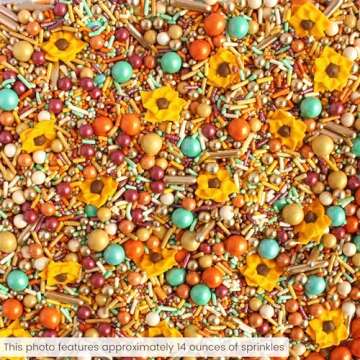 Sunflower Sprinkle Mix| Burgundy Golden Yellow Orange Mint Sprinkles| Fall Autumn Thanksgiving Sprinkles With Sunflower Royal Icing Perfect For Decorating Cakes Cookies Cupcake Celebration Treats, 4oz