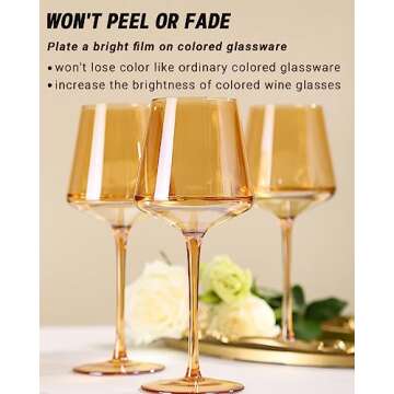 Physkoa Amber Wine Glasses Set of 6-18oz Hand Blown Crystal Colored Wine Glasses with Long Stem, Col...