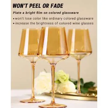 Physkoa Amber Wine Glasses Set of 6-18oz Hand Blown Crystal Colored Wine Glasses with Long Stem, Col...