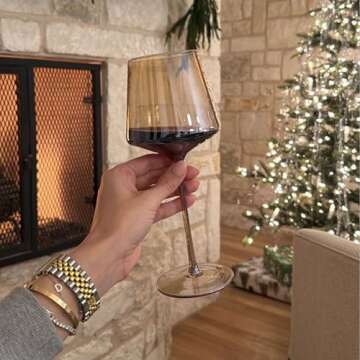 Physkoa Amber Wine Glasses Set of 6-18oz Hand Blown Crystal Colored Wine Glasses with Long Stem, Colorful Wine Glass for Wine Lovers, Wedding, Birthday Valentines Day Gifts for Women