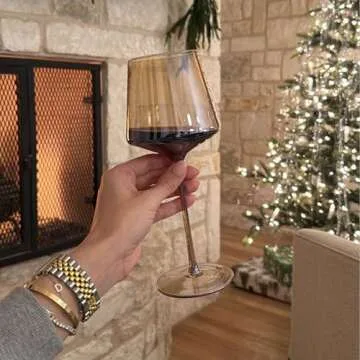 Hand Blown Physkoa Amber Wine Glasses - Set of 6