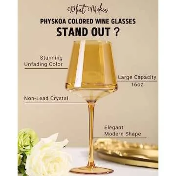 Hand Blown Physkoa Amber Wine Glasses - Set of 6