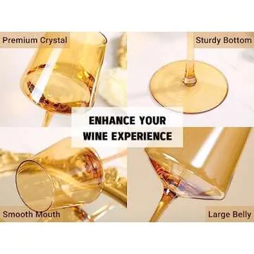 Hand Blown Physkoa Amber Wine Glasses - Set of 6