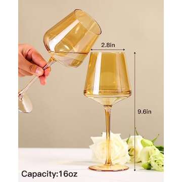 Physkoa Amber Wine Glasses Set of 6-18oz Hand Blown Crystal Colored Wine Glasses with Long Stem, Colorful Wine Glass for Wine Lovers, Wedding, Birthday Valentines Day Gifts for Women