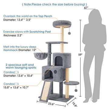 TSCOMON 59" Multi-Level Cat Tree Cat Tower for Indoor Cats, Tall Plush Rest Area with Spacious Cat C...