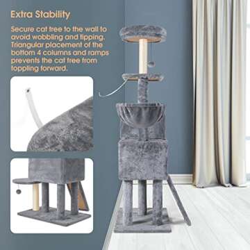 TSCOMON 59" Multi-Level Cat Tree Cat Tower for Indoor Cats, Tall Plush Rest Area with Spacious Cat Condos, Scratching Posts with Hammock Basket and Hanging Toy, Cat Furniture with House for Rest & Fun