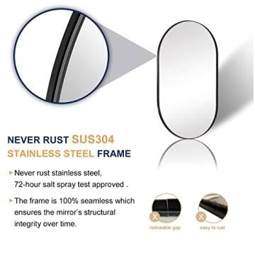 ANDY STAR Black Oval Mirror, 20x33’’ Oval Mirrors for Bathroom, Pill Shaped Mirror, Black Mirror Vanity, Modern Oval Black Mirror for Bathroom Stainless Steel Metal Framed Wall-Mounted Mirrors