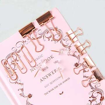 SF ITEM Binder Clips Paper Clips Push Pins Sets with Box for Office,School and Home Supplies (Rose Gold)