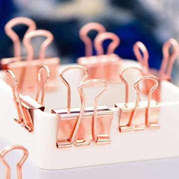 SF ITEM Binder Clips Paper Clips Push Pins Sets with Box for Office,School and Home Supplies (Rose Gold)