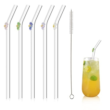 Hand-Blown Flower Design Eco-Friendly Glass Straws