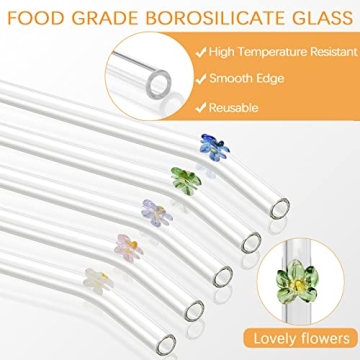 Hand-Blown Flower Design Eco-Friendly Glass Straws
