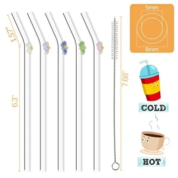 Hand-Blown Flower Design Eco-Friendly Glass Straws