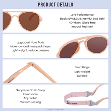COCOSAND Toddler Sunglasses Pink Retro Aviator UV400