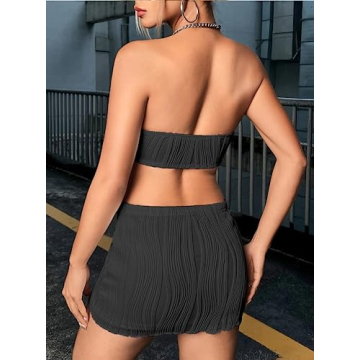 CSDAJIO Women's 2 Piece Twist Front Crop Top and Mini Skirt