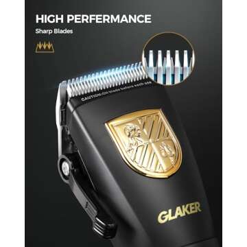 GLAKER Hair Clippers for Men Professional, Cordless Clippers for Hair Cutting, Mens Hair Clippers and Trimmer Kit for Barber with LED Display 15 Guide Combs