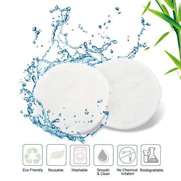 Reusable Makeup Remover Pads (16 Pack) With Washable Laundry Bag for Storage | 100% Organic Bamboo Cotton Rounds For All Skin Types - Eco-Friendly Reusable Cotton Pads