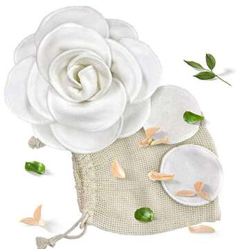 Reusable Makeup Remover Pads (16 Pack) With Washable Laundry Bag for Storage | 100% Organic Bamboo Cotton Rounds For All Skin Types - Eco-Friendly Reusable Cotton Pads