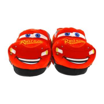 Happy Feet Slippers Officially Licensed Disney and Pixar Character and Figural Lightning McQueen Slippers for Men, Women, and Kids, As Seen on Shark Tank (Small)