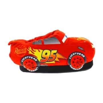 Happy Feet Slippers Officially Licensed Disney and Pixar Character and Figural Lightning McQueen Slippers for Men, Women, and Kids, As Seen on Shark Tank (Small)