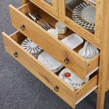 MECHYIN Arched Cabinet, 71" Tall Modern Storage Cabinet, Arched Kitchen Pantry Cabinet, Arched Bookshelf with Doors and Drawer, Wooden Storage Cabinet for Dining Room (Mid-Century Modern, Natural)