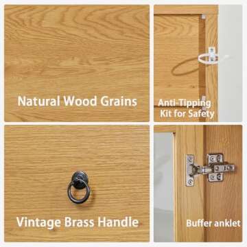 MECHYIN Arched Cabinet, 71" Tall Modern Storage Cabinet, Arched Kitchen Pantry Cabinet, Arched Bookshelf with Doors and Drawer, Wooden Storage Cabinet for Dining Room (Mid-Century Modern, Natural)