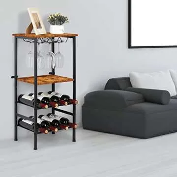 Wine Rack Freestanding Floor for 8 Bottles and 9 Glasses