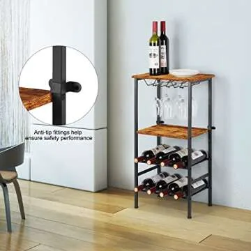 Wine Rack Freestanding Floor for 8 Bottles and 9 Glasses