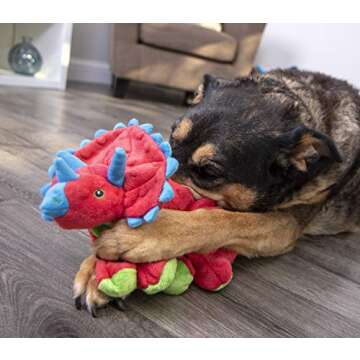 goDog Dinos Frills Squeaky Plush Dog Toy, Chew Guard Technology - Red, Large