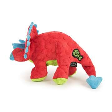 goDog Dinos Frills Squeaky Plush Dog Toy, Chew Guard Technology - Red, Large