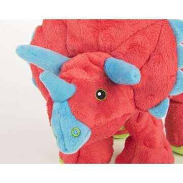 goDog Dinos Frills Squeaky Plush Dog Toy, Chew Guard Technology - Red, Large
