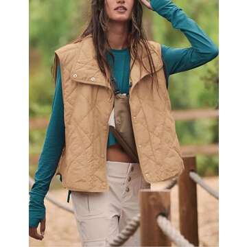 SeekMe Womens Quilted Puffer Vest Fleece Lined Sleeveless Lightweight Down Vests Warm Winter Sherpa Jacket Outerwear