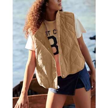 SeekMe Womens Quilted Puffer Vest Fleece Lined Sleeveless Lightweight Down Vests Warm Winter Sherpa Jacket Outerwear