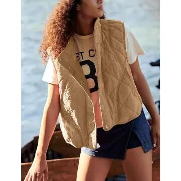 SeekMe Womens Quilted Puffer Vest Fleece Lined Sleeveless Lightweight Down Vests Warm Winter Sherpa Jacket Outerwear