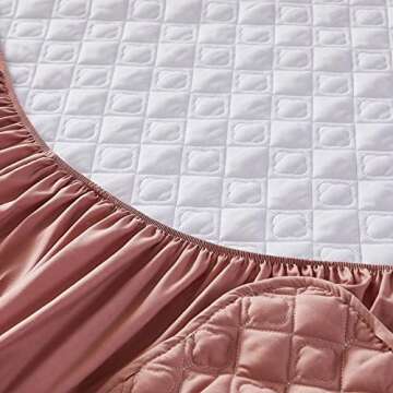 ZIQINPSQ Orange Pink Full Size Fitted Sheet,Deep Pocket Fitted Sheet,Winter Warm,Breathable, Non-Slip Perfect for Skincare Bed Sheet,for 18”-24” in Mattress,Cotton Quilted Fitted Sheet