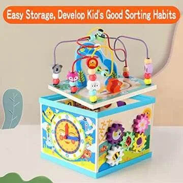 Qilay 5-in-1 Wooden Activity Cube for Toddlers 1-3