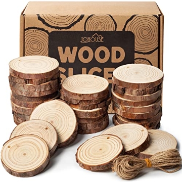 JOHOUSE Natural Wood Slices, 40 Pcs 2.8-3.1 Inches Craft Wood Kit Unfinished Predrilled with Hole fo...