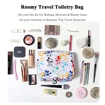 Finex Mickey Colorful Cartoon in White Background Toiletry Shower Bag with Handle and Hanging Hook for Travel Skincare Cosmetic Makeup Tools
