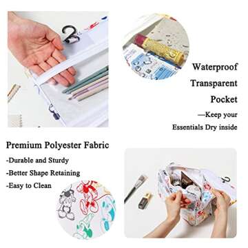 Finex Mickey Colorful Cartoon in White Background Toiletry Shower Bag with Handle and Hanging Hook for Travel Skincare Cosmetic Makeup Tools