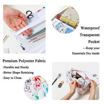 Finex Mickey Colorful Cartoon in White Background Toiletry Shower Bag with Handle and Hanging Hook for Travel Skincare Cosmetic Makeup Tools