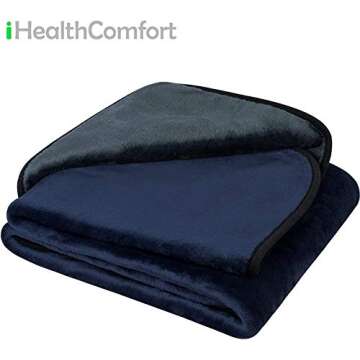 IHEALTHCOMFORT Machine Washable Electric Heated Blanket,12Volt Car Travel Blanket with Hi/M/Lo Heating 30/45/60 mins Auto-Off Timer,Warm for Truck/SUV/Van Driving(55.1"x39.4")(Navy Blue and Grey)