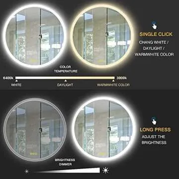 CITYMODA Bathroom Mirror with LED Lights 32 inch Circle Backlit Illuminated Wall Mounted Lighted Mirror Anti-Fog 3 Colors Change IP44 Dimmable Round LED Bathroom Mirror