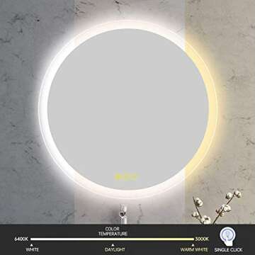CITYMODA Bathroom Mirror with LED Lights 32 inch Circle Backlit Illuminated Wall Mounted Lighted Mirror Anti-Fog 3 Colors Change IP44 Dimmable Round LED Bathroom Mirror