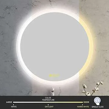 CITYMODA Bathroom Mirror with LED Lights 32 inch Circle Backlit Illuminated Wall Mounted Lighted Mirror Anti-Fog 3 Colors Change IP44 Dimmable Round LED Bathroom Mirror