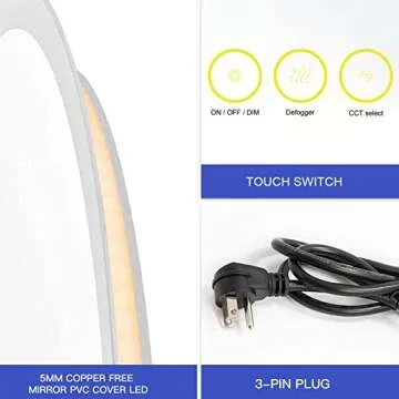 CITYMODA Bathroom Mirror with LED Lights 32 inch Circle Backlit Illuminated Wall Mounted Lighted Mirror Anti-Fog 3 Colors Change IP44 Dimmable Round LED Bathroom Mirror