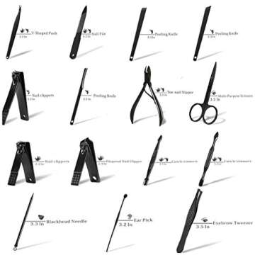Professional Manicure Pedicure Set, CNKOBE 15Pcs Nail Clippers Set Pedicure Kit Stainless Steel Nail Clipper Set