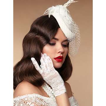 SATINIOR Women Lace Gloves Tea Party Short Lace Gloves Courtesy Dressy for Wedding Dinner Party